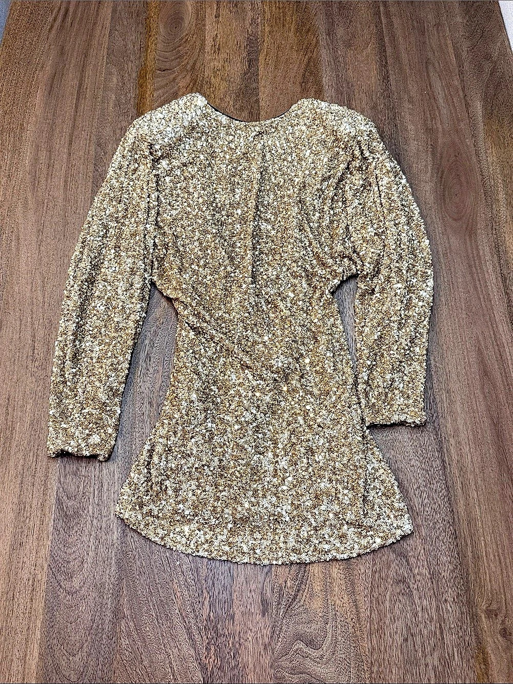 Zara Gold Sequin Long Sleeve Mini Dress